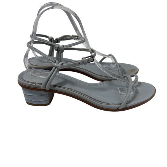 J. MCLAUGHLIN Helena Croc Embossed Sandals Block Heels Dusty Cloud Size 10 - Picture 1 of 8